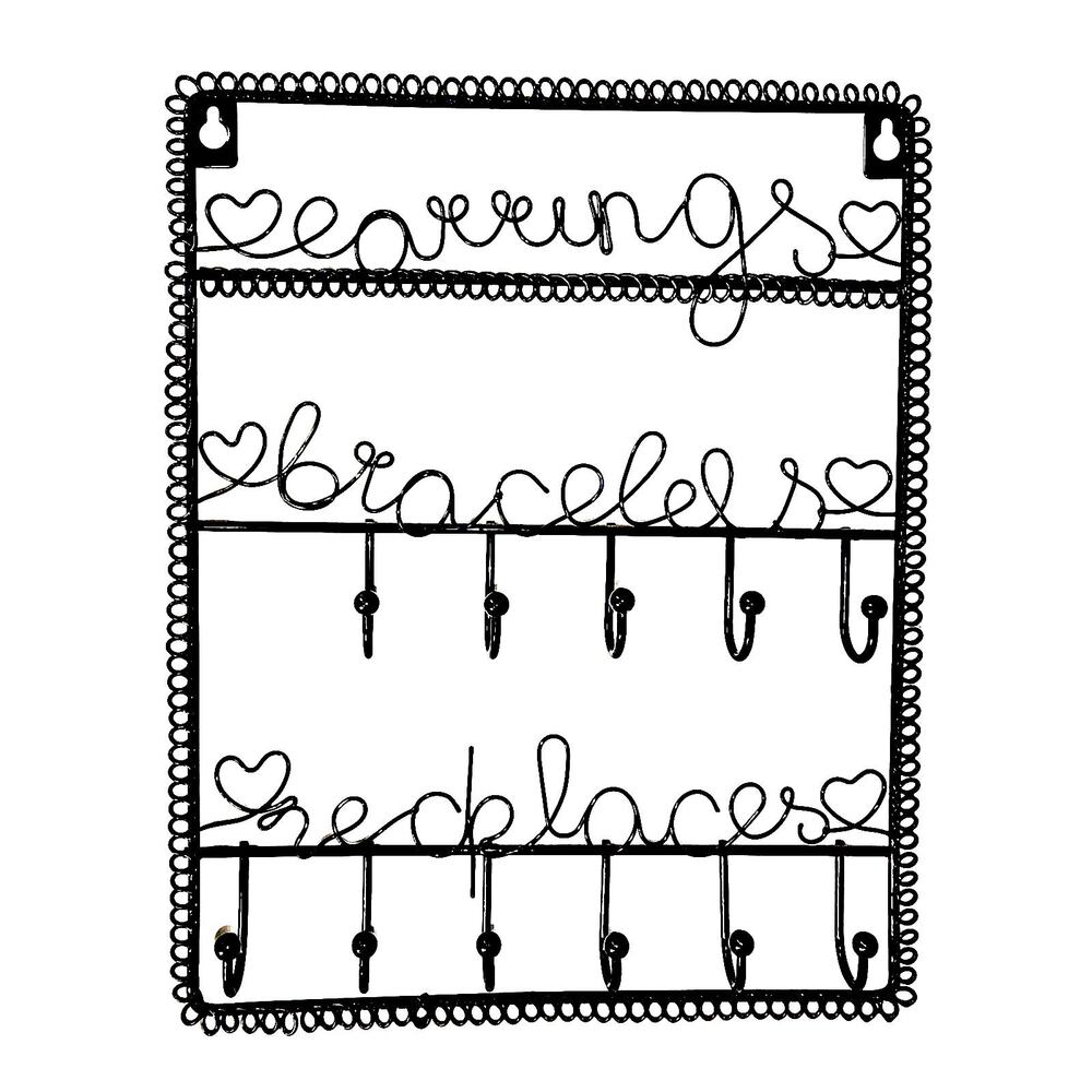 BLACK METAL JEWELRY ORGANIZER RACK EARRINGS/BRACELETS/NECKLACES – WALL‑MOUNT